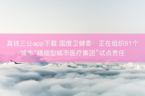 真钱三公app下载 国度卫健委：正在组织81个城市“精细型城市医疗集团”试点责任